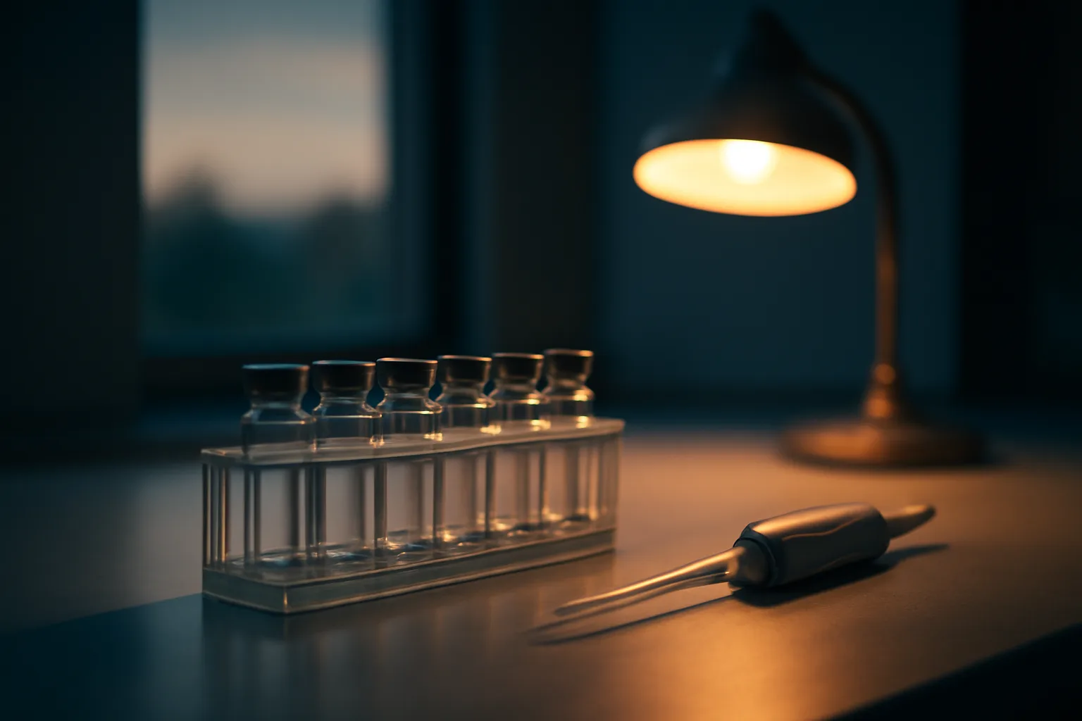 Research lab bench with vials, representing the search for oxytocin alternatives in clinical study