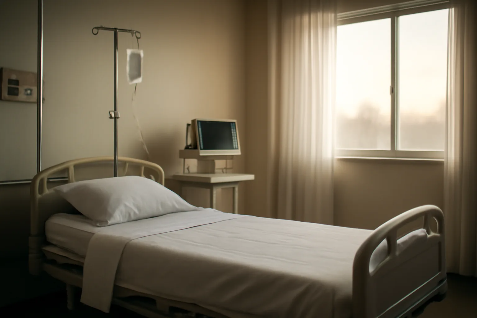Empty hospital labor room with IV stand, representing oxytocin's only FDA-approved clinical use