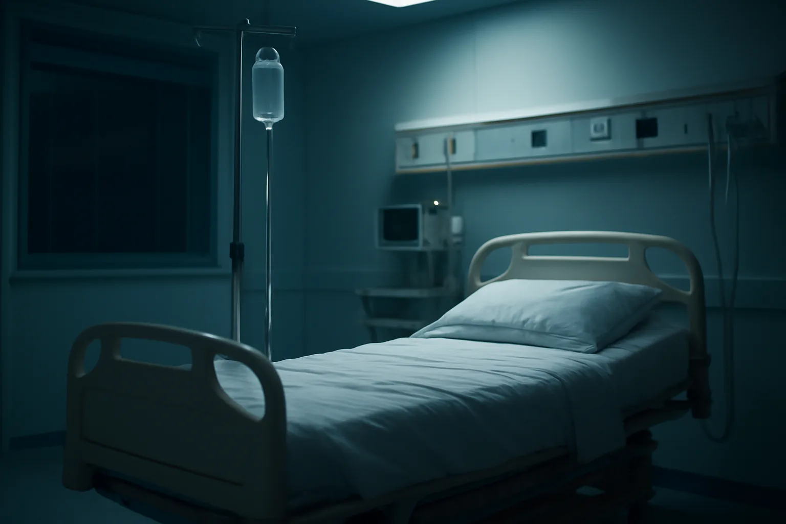 empty hospital IV stand in a labor and delivery room representing oxytocin's approved medical use