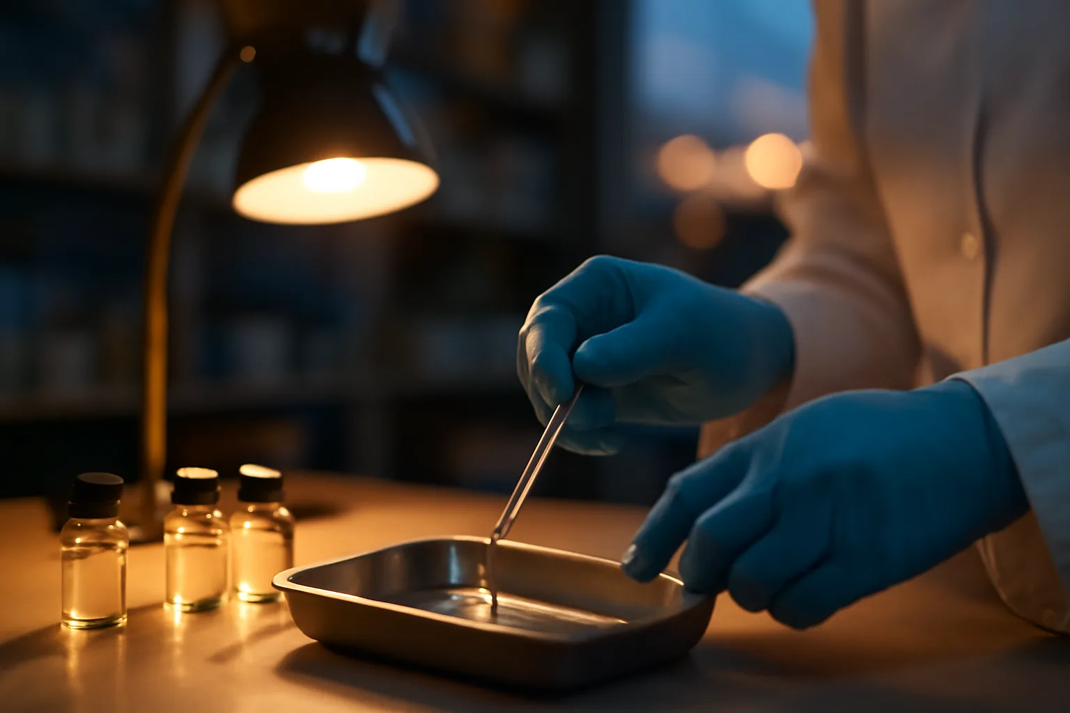 Pharmacist preparing a compounded nasal solution at a pharmacy counter, illustrating oxytocin online prescription requirements